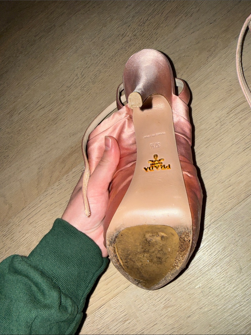 Prada Rose Pink Satin Knotted Slingback Heels - Picture 11 of 11